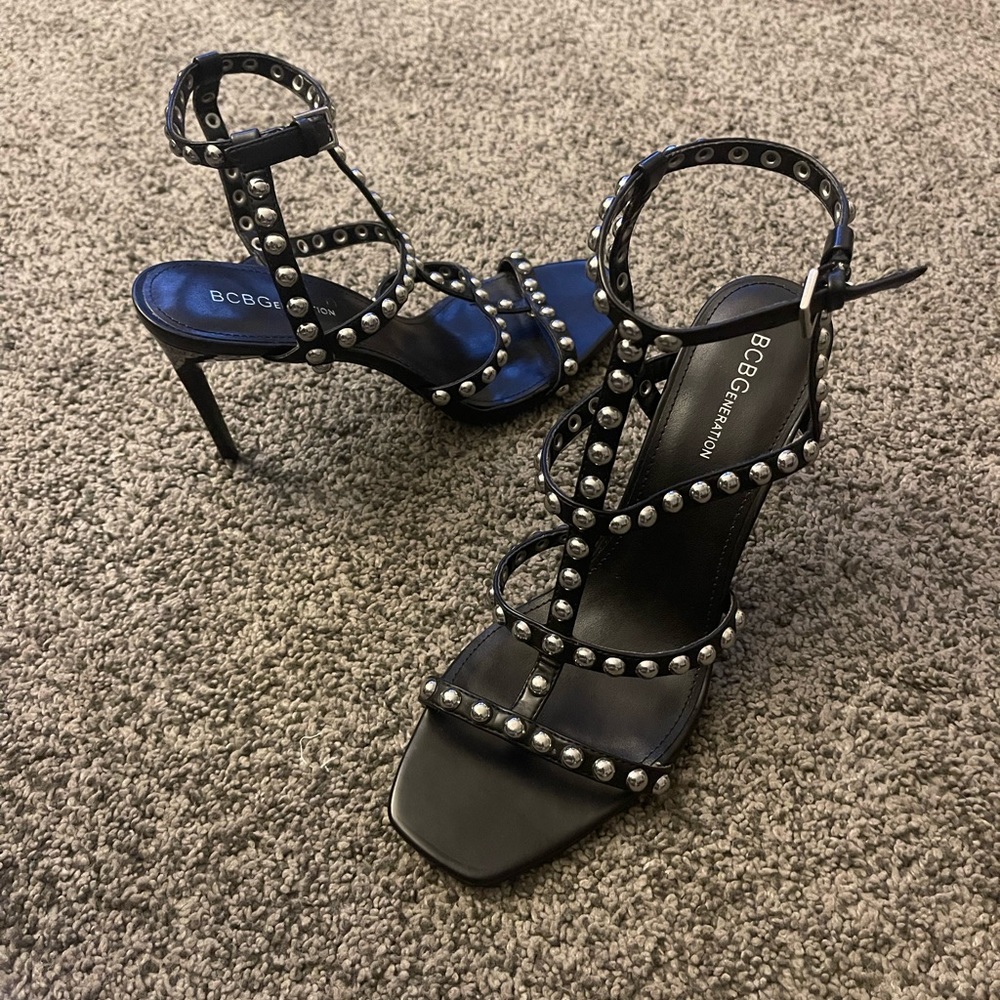 BCBGeneration size 10B black silver studded 4’ heels